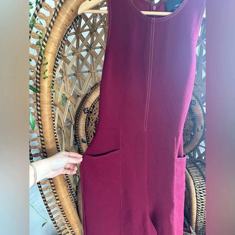 Anthropologie Greylin Colleen Stitched Jumpsuit in Maroon/Burgundy. - Picture 7 of 11